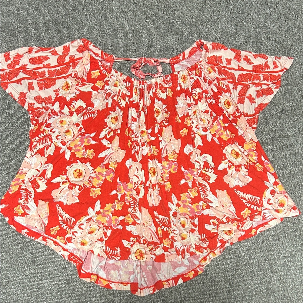 Free People Red Floral Blouse